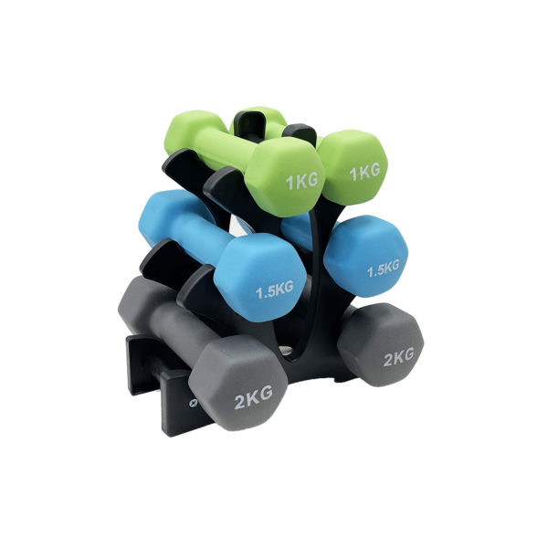9KG Neoprene Dumbbell Package - Green, Blue & Grey