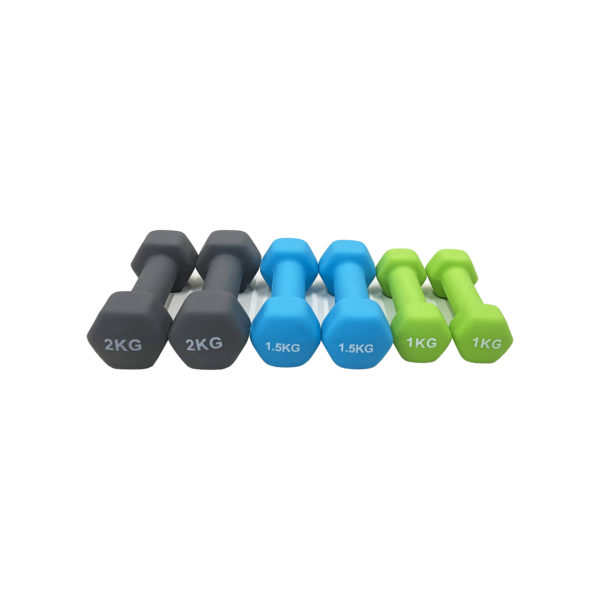 9KG Neoprene Dumbbell Package - Green, Blue & Grey - Image 3