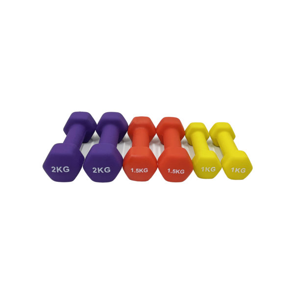 9KG Neoprene Dumbbell Package - Yellow, Red & Purple - Image 3