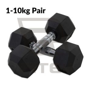 Rubber Hex Dumbbell 1-10kg Pair