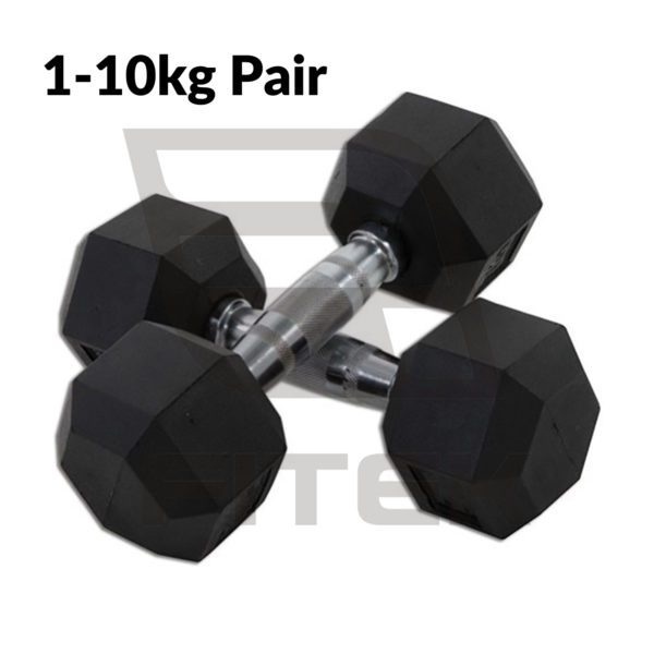 Rubber Hex Dumbbell 1-10kg Pair